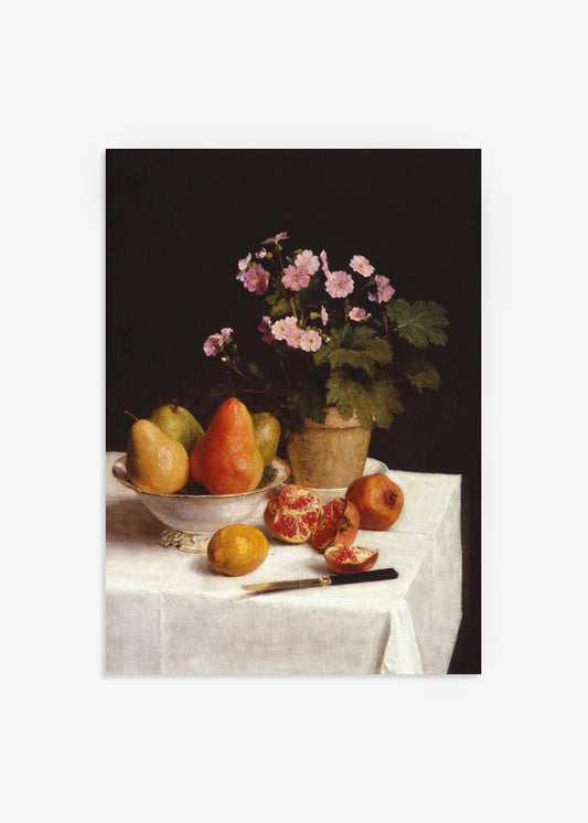 Still life With Primroses Pears and Promenates Print