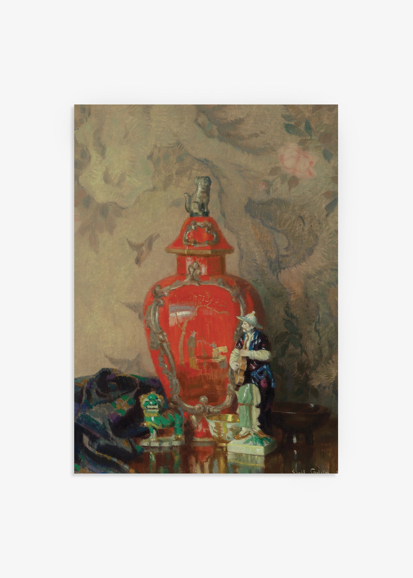 Still Life with Red Vase and Figurines