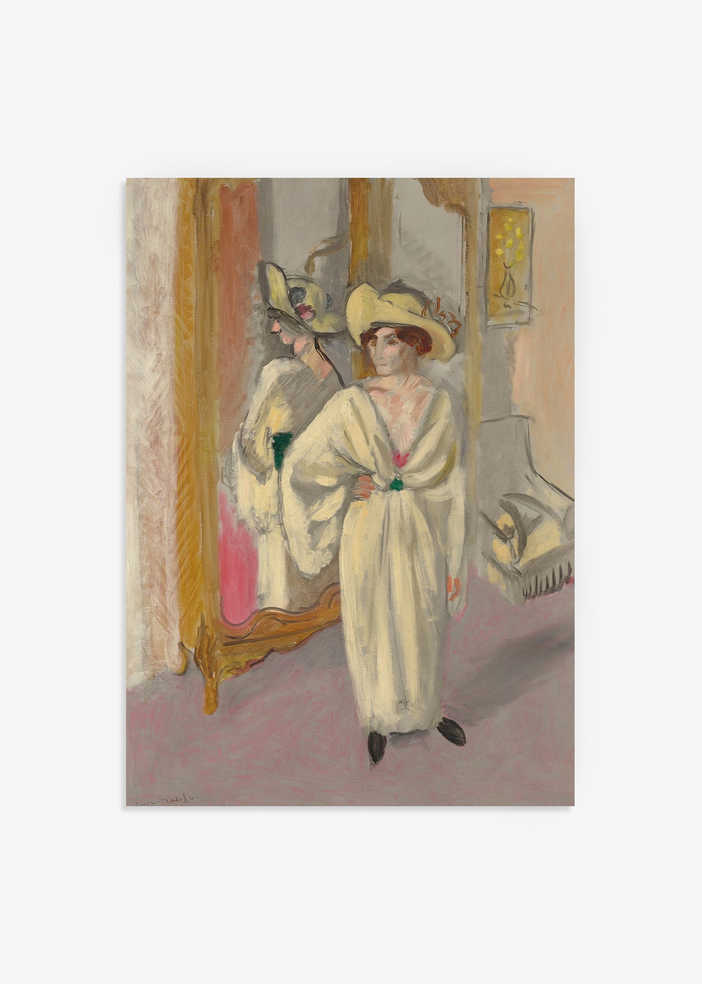 Woman in White in Front of a Mirror Print
