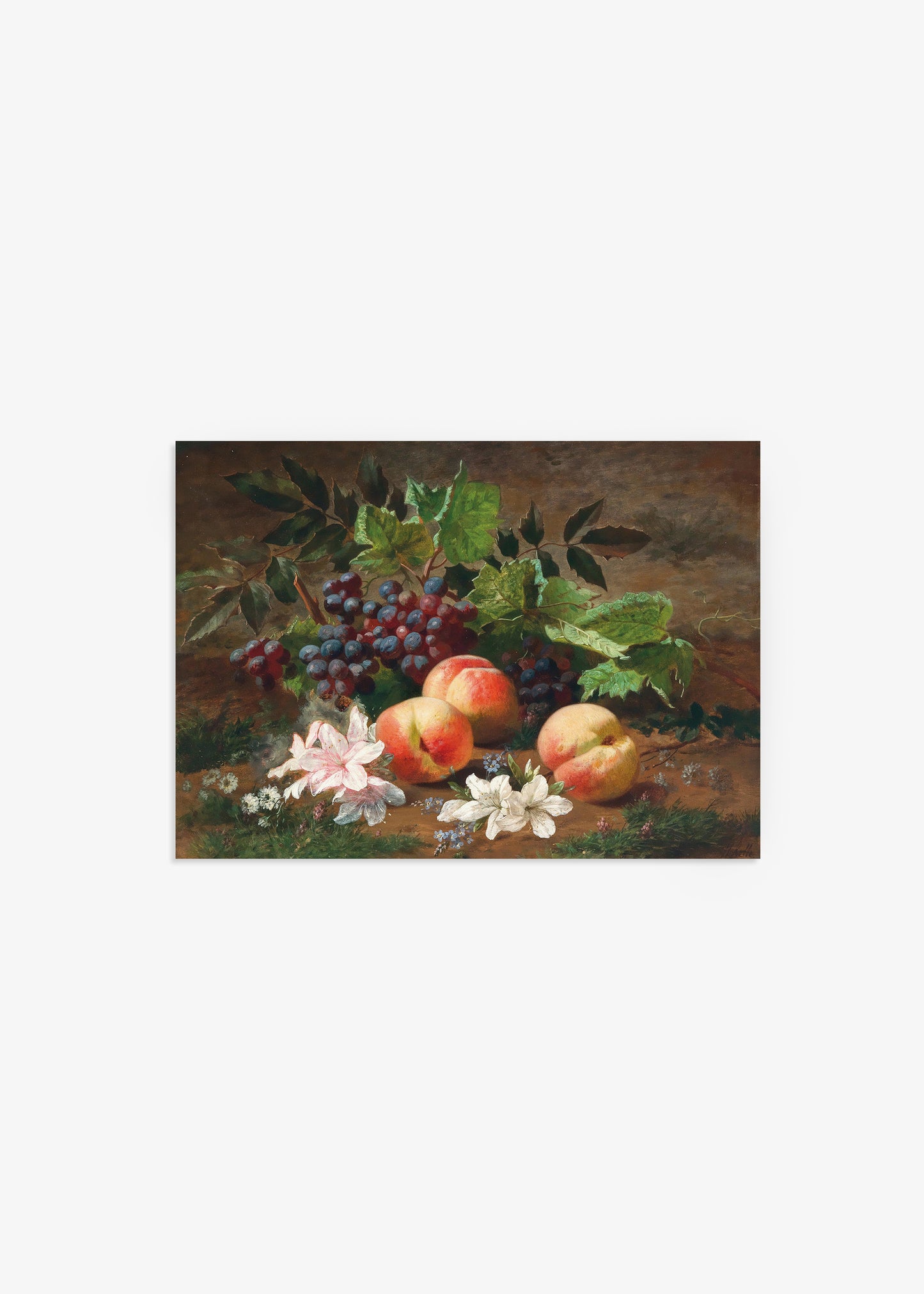 Forest Still Life with Peach and Grapes Poster