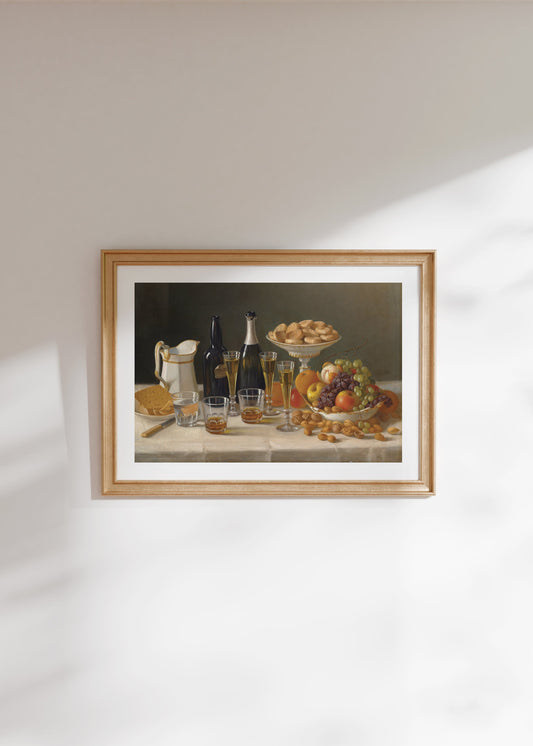 Wine, Cheese, and Fruit Poster