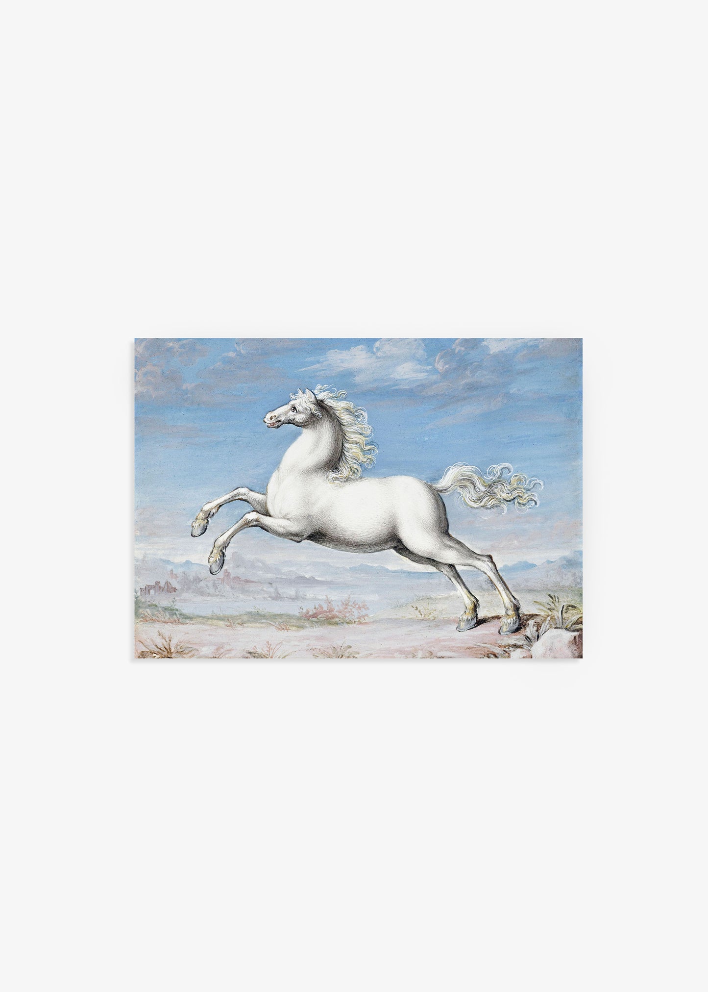 Running White Horse Poster