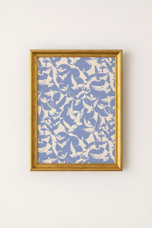 Blue Birds Pattern Print