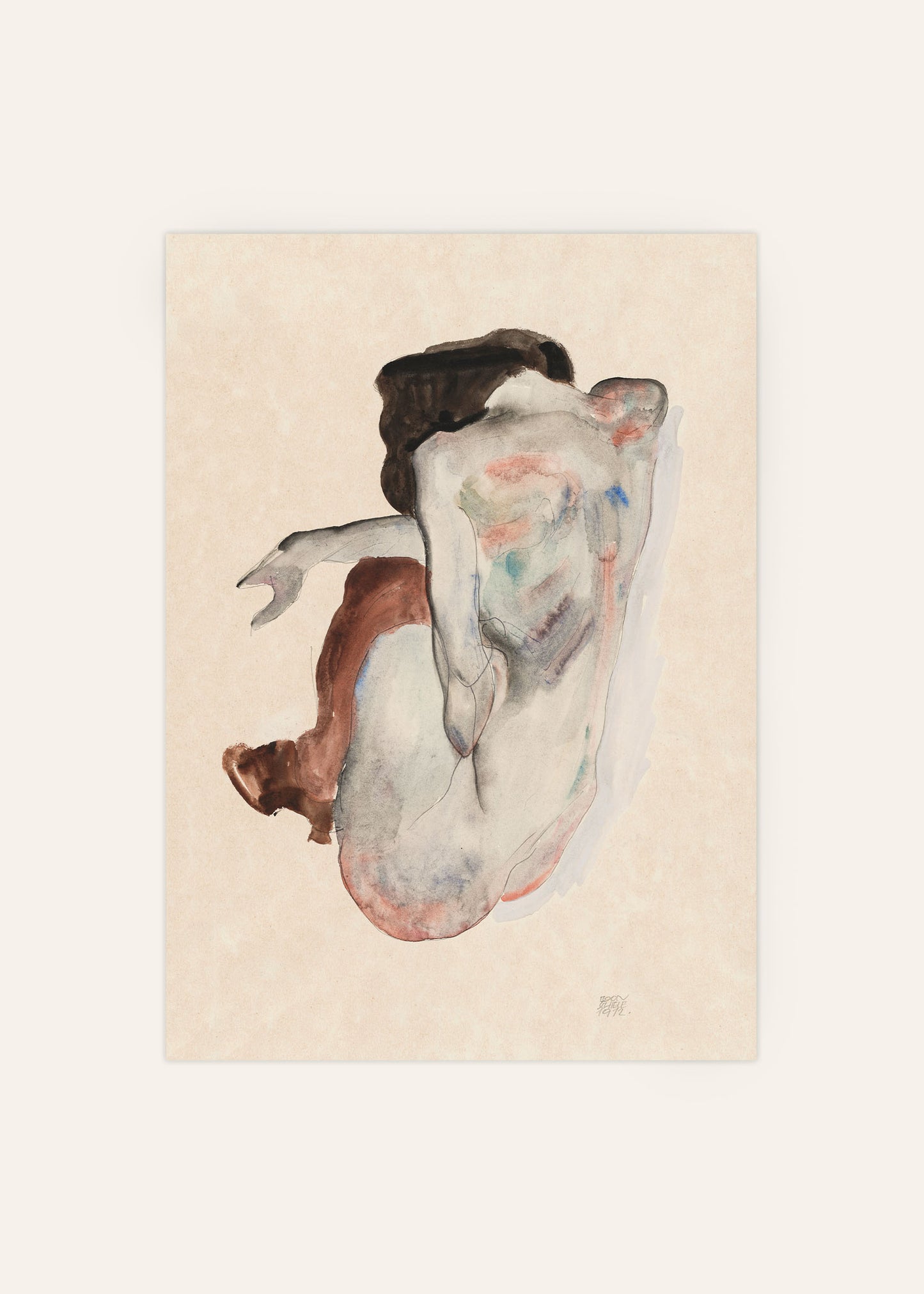 Egon Schiele - Crouching Nude in Shoes and Black Print