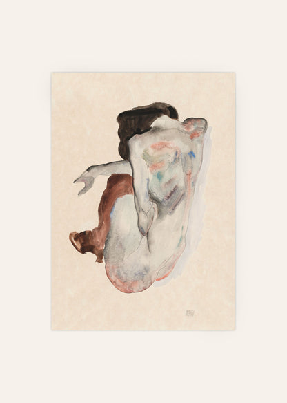 Egon Schiele - Crouching Nude in Shoes and Black Print