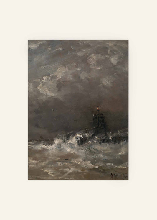 Lighthouse Breaking Waves Poster