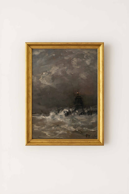 Lighthouse Breaking Waves Poster