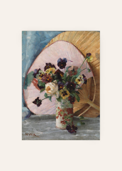 Maria Wiik - Study of Pansies and a Japanese Fan Poster