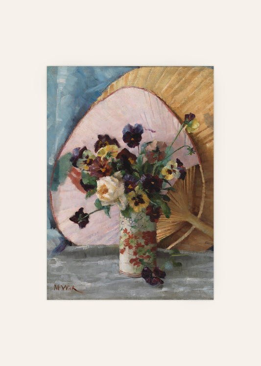 Maria Wiik - Study of Pansies and a Japanese Fan Poster