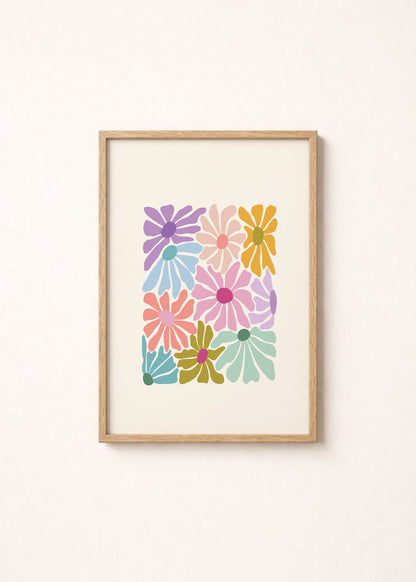 Multicolor Retro Floral Art Print