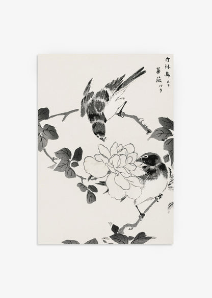 Pallas’s Blue Robin and Rose Print