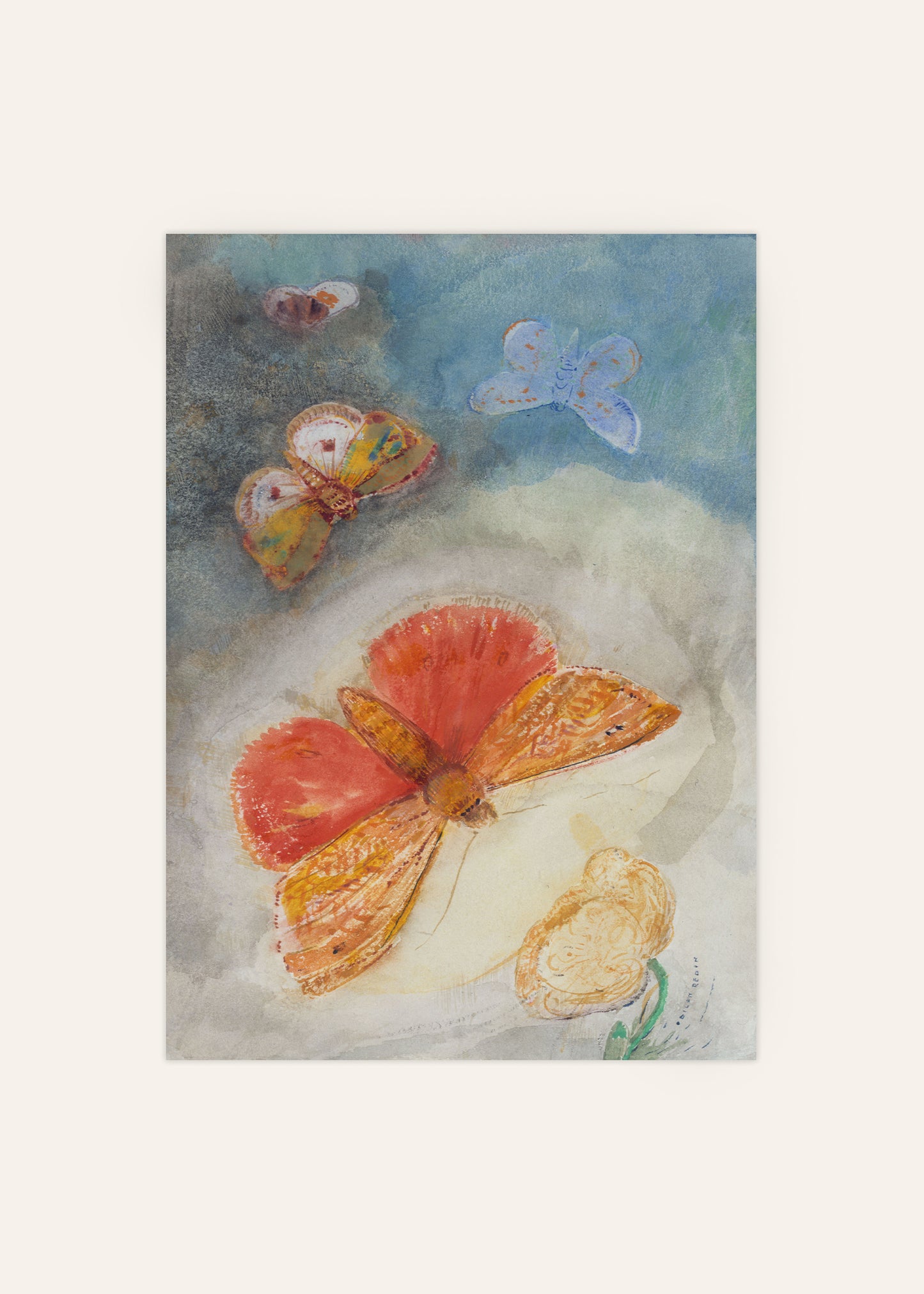 Papillons et Fleur Poster