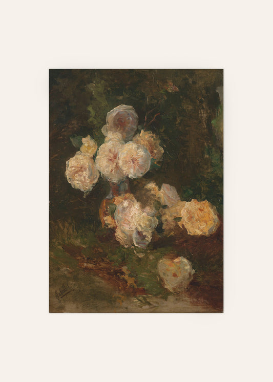 White and Yellow Roses Poster